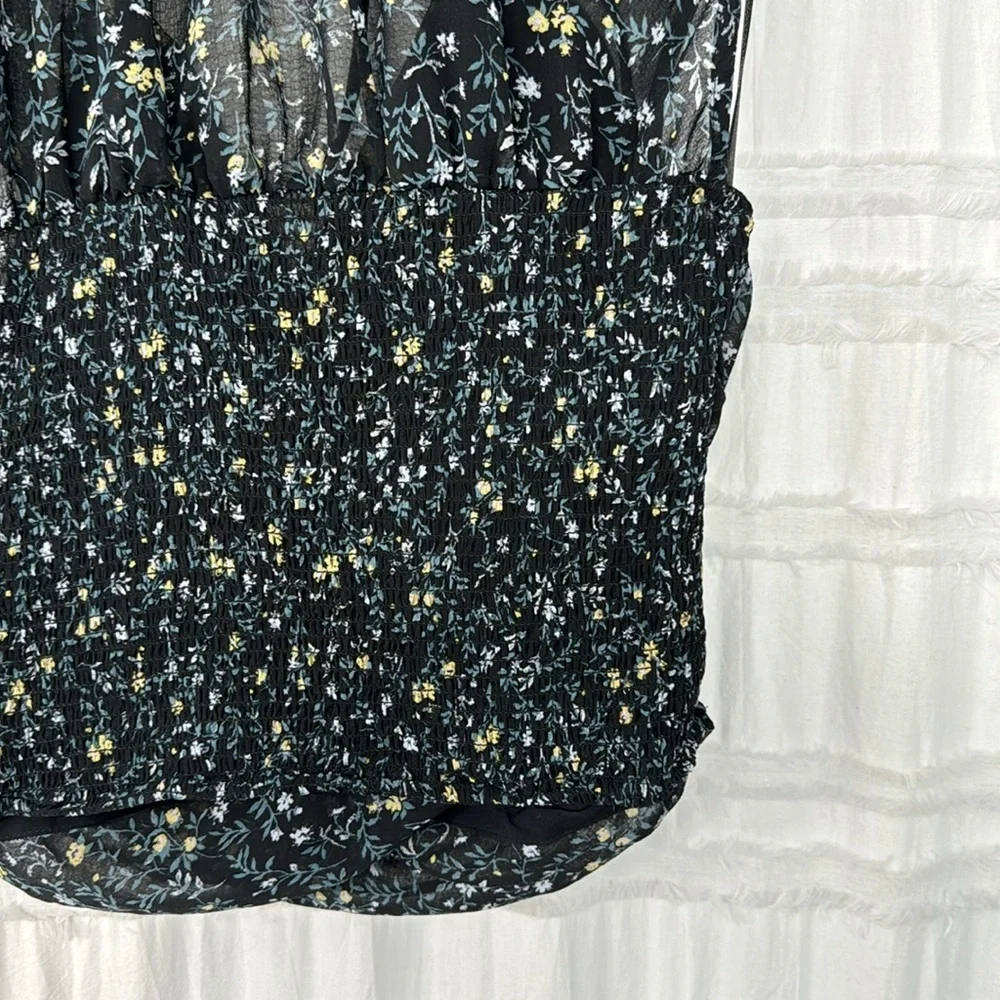 FREE PEOPLE BLACK FLORAL MA CHERIE CHIFFON TOP - Picture 6 of 6